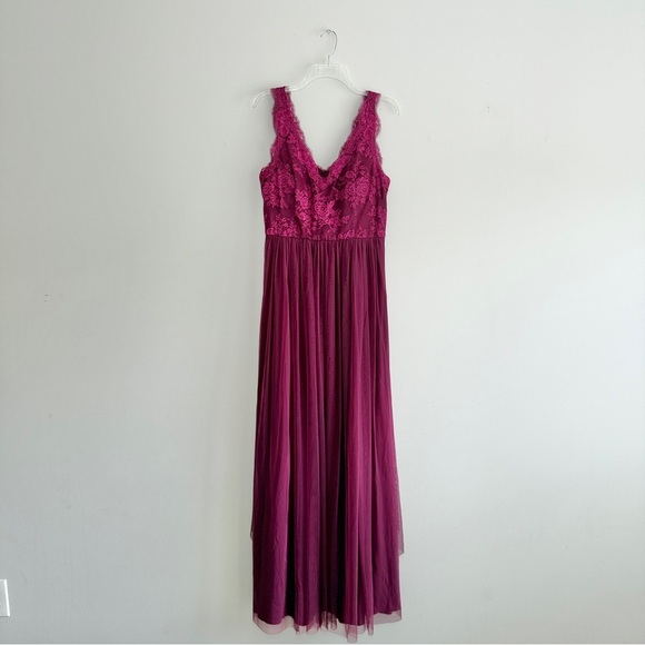 BHLDN Hitherto Sz14 Samantha Purple Lace Chiffon Maxi Dress Bridesmaids Formal - Picture 3 of 12
